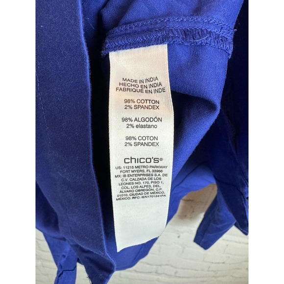 CHICO'S royal blue cotton stretch beaded top blouse tunic size 2 12 L - Picture 8 of 9